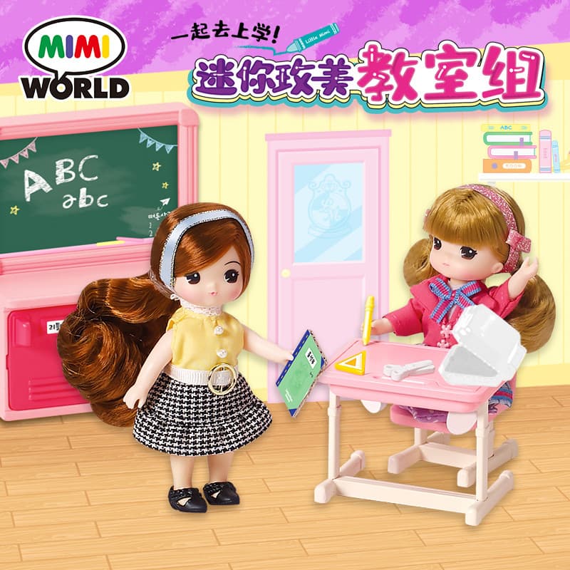 Mimiworld Meimei simulação de sala de aula casa de boneca vestir-se mudança de cor casa de jogo menina brinquedo infanti