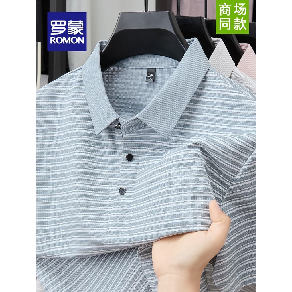 Lomon verão moda listrado camisa POLO masculina novo estilo de negócios manga curta lapela camiseta Casual All-Match top