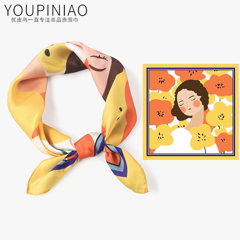 All-Match pequeno lenço quadrado feminino verão lenço de seda cachecol coreano flor menina cachecol dupla utilização len