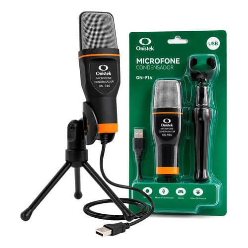 Microfone Condensador Usb Onistek On-916 Omnidirecional Preto