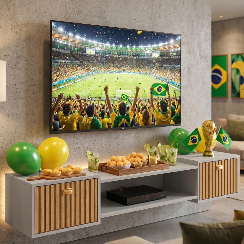 Rack Suspenso 1.80m / 1.20CM Home Leão com 2 Portas para TV até 75” – Moderno e Funcional
