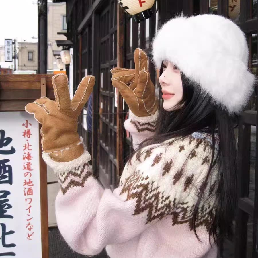 Viagem Halbin!Chapéu mongol de pele de coelho branco feminino inverno à prova de frio quente balde chapéu elegante All-M