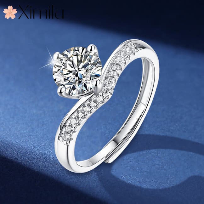 ❤ Novo produto temperamento elegante cerca de 7MM anel de Moissanite proposta feminina joias de luxo