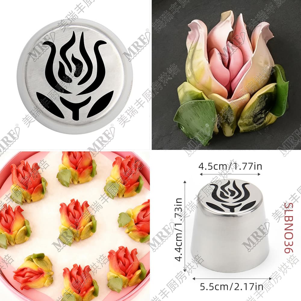 SL36 Bico de decoração Floral de tulipa de aço inoxidável grande para bolo pasta de feijão bico padrão em formato de Mar