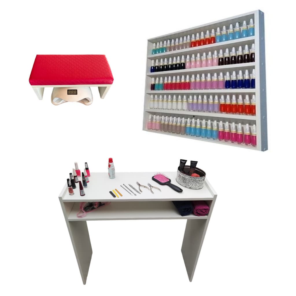 Mesa para Manicure com Nicho para Esmaltes + Apoio de Punho
