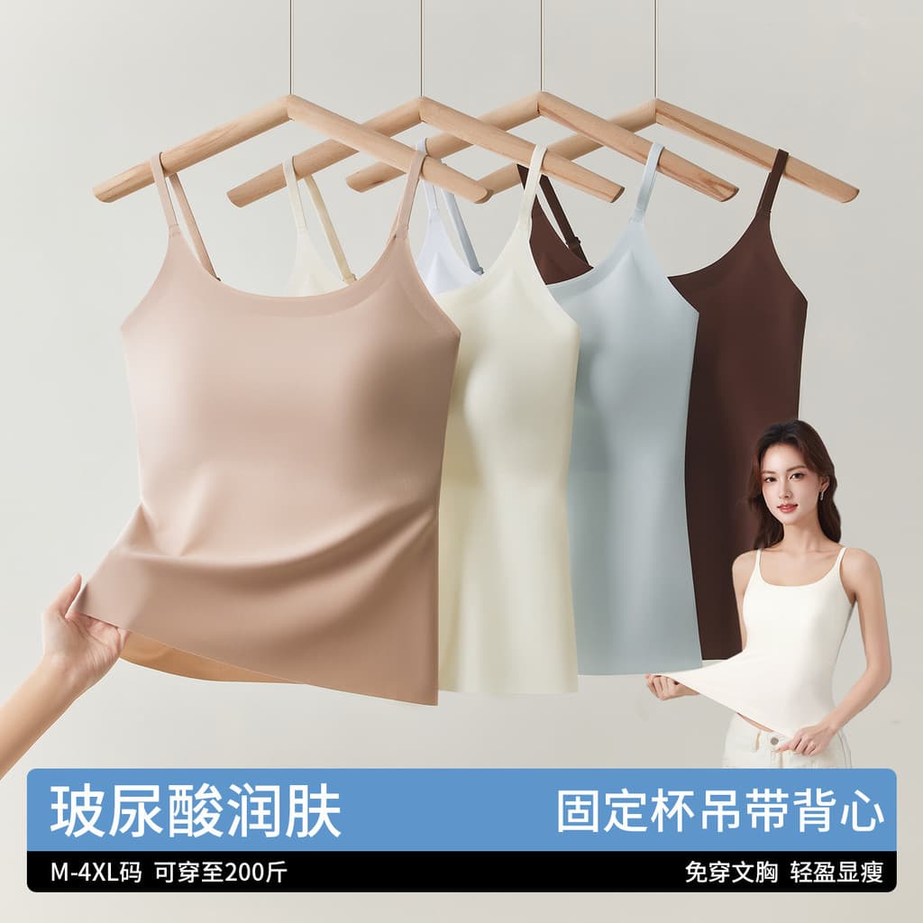 Camisola de seda gelo sem costura feminina cor da pele sem desgaste sutiã interior estilo fino invisível com almofada No
