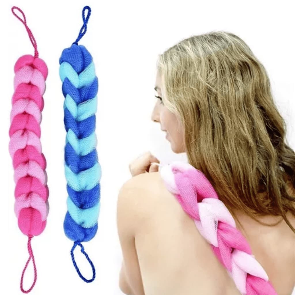 2 Esponja Banho Com Cordão Lavar Costas Banho Sem Esforço Grande Macia Trançada Esfoliante Colorida - Envio imediato