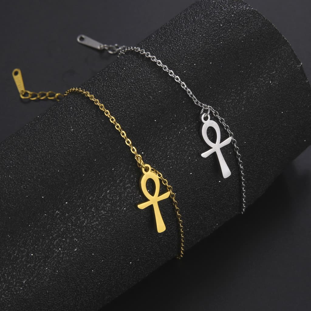 Tornozeleira de Aço Inoxidável com Pingente Egípcio, Pulseira de Pé, Joia de Praia, Presente para Mulheres