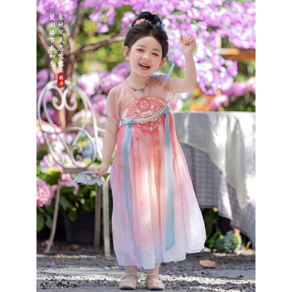 Hanfu meninas verão novo estilo 2026 crianças antigo vestido de verão Super fada fina saia de manga curta menina vestido