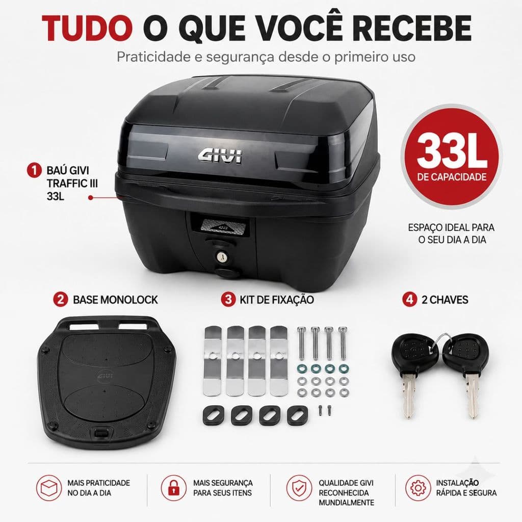 Baú Givi TrafficIII 33L P Original Monolock Com Base Universal