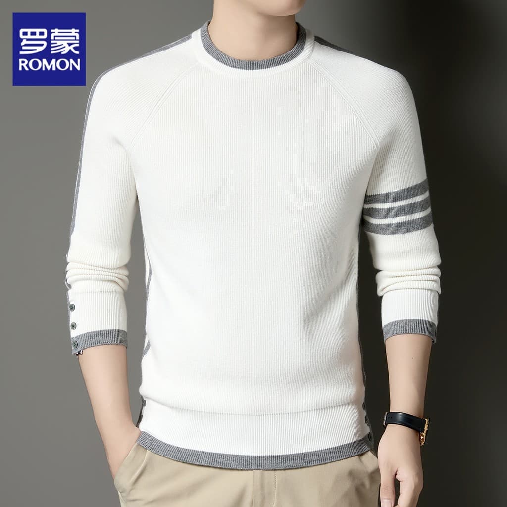 Romon em torno do pescoço camisola masculina primavera novo estilo na moda contraste cor pulôver camisola Casual camisol