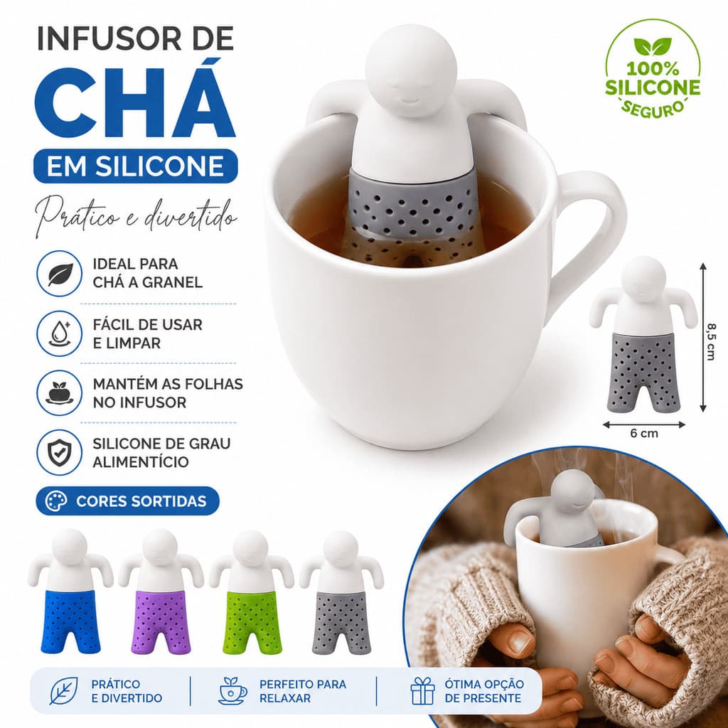 Infusor de Chá em Silicone Tea Bonequinho Cores Sortidas