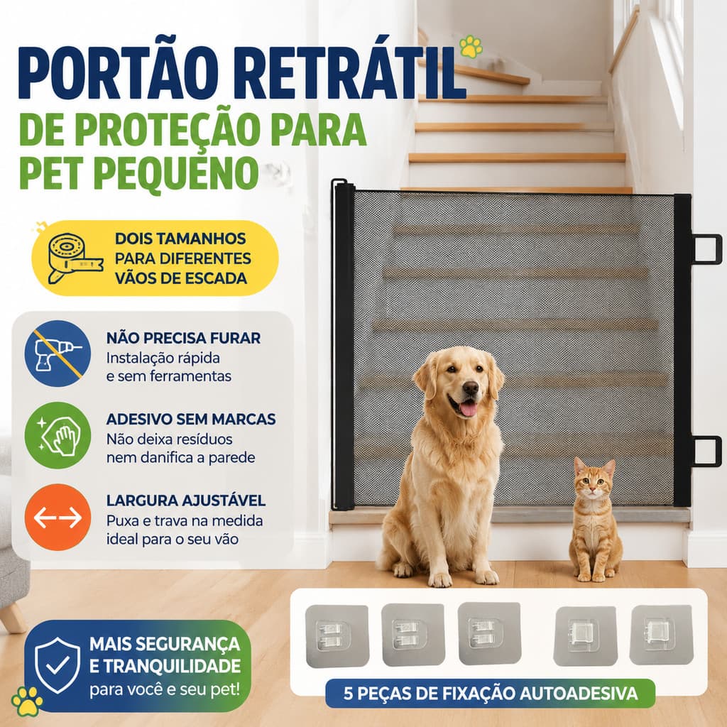Portão Retrátil de Segurança com Instalação Rápida para Isolar Pets em Casa e Escada 110/130cm