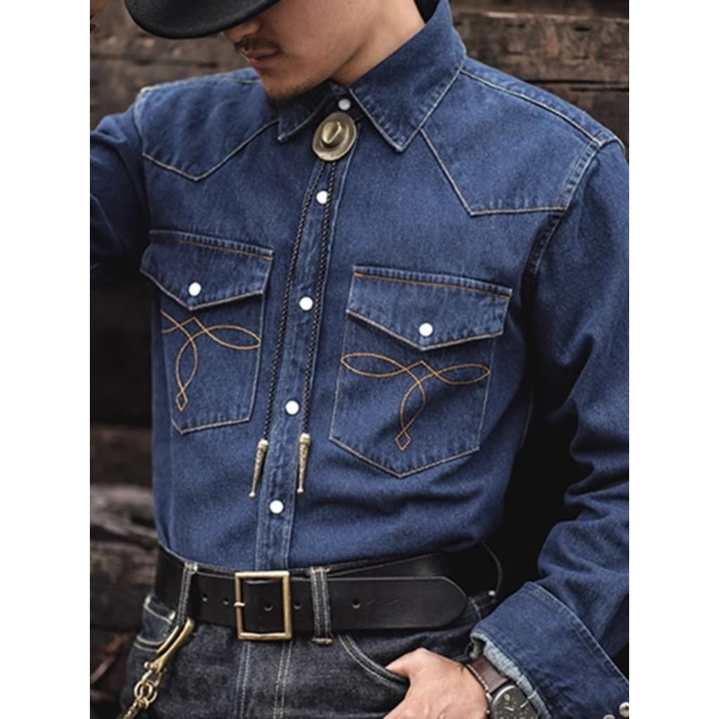 Camisa jeans retrô americana masculina Ami cáqui lavagem pesada jaqueta jeans ocidental jaqueta Casual masculina da moda
