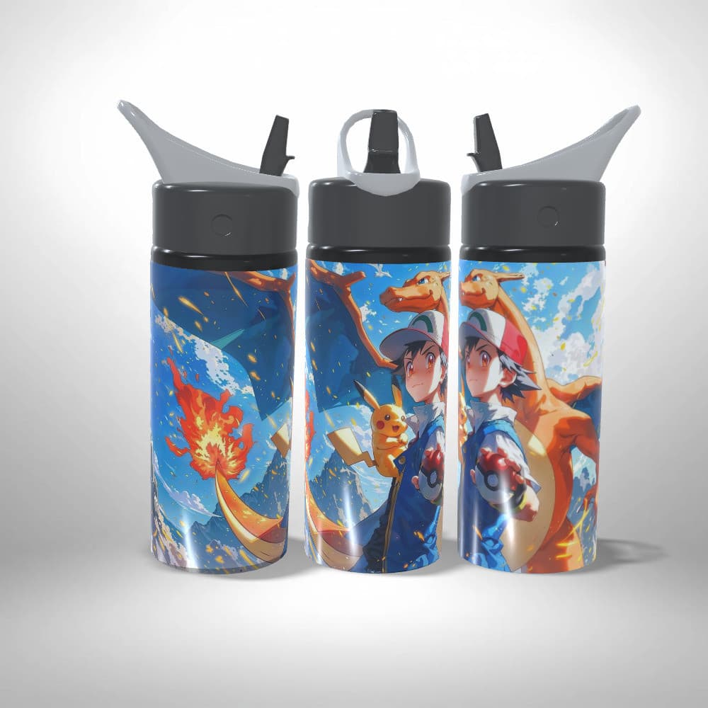 Garrafa Squeeze Personalizada - Ash e Charizard Anime Pokémon