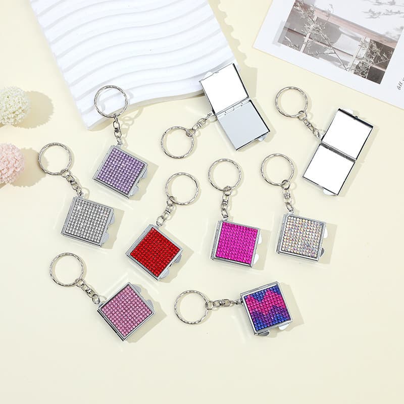Cross-Border venda quente dois-em-um strass Mini espelho de maquiagem chaveiro multifuncional espelho de maquiagem chave