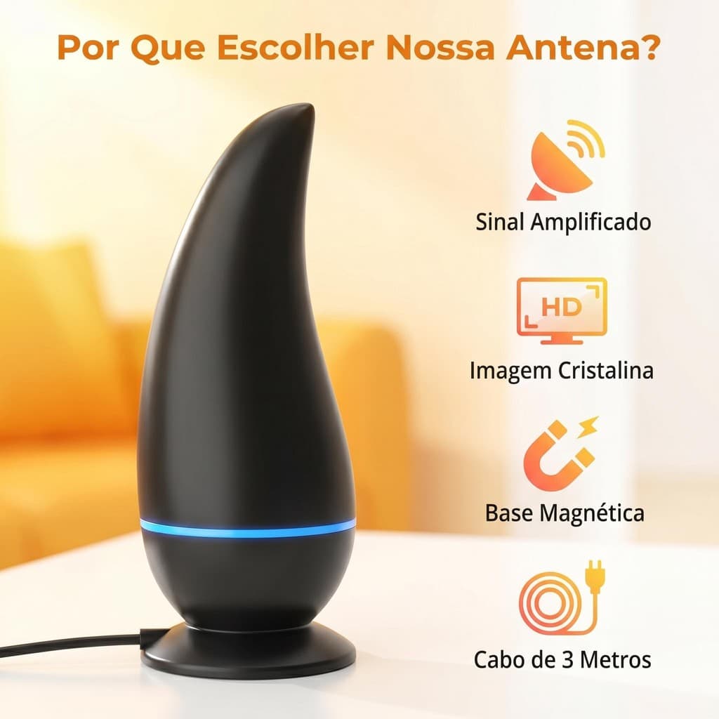 Antena Interna Para Tv Digital Amplificada 1080 Hdtv Cabo 3m