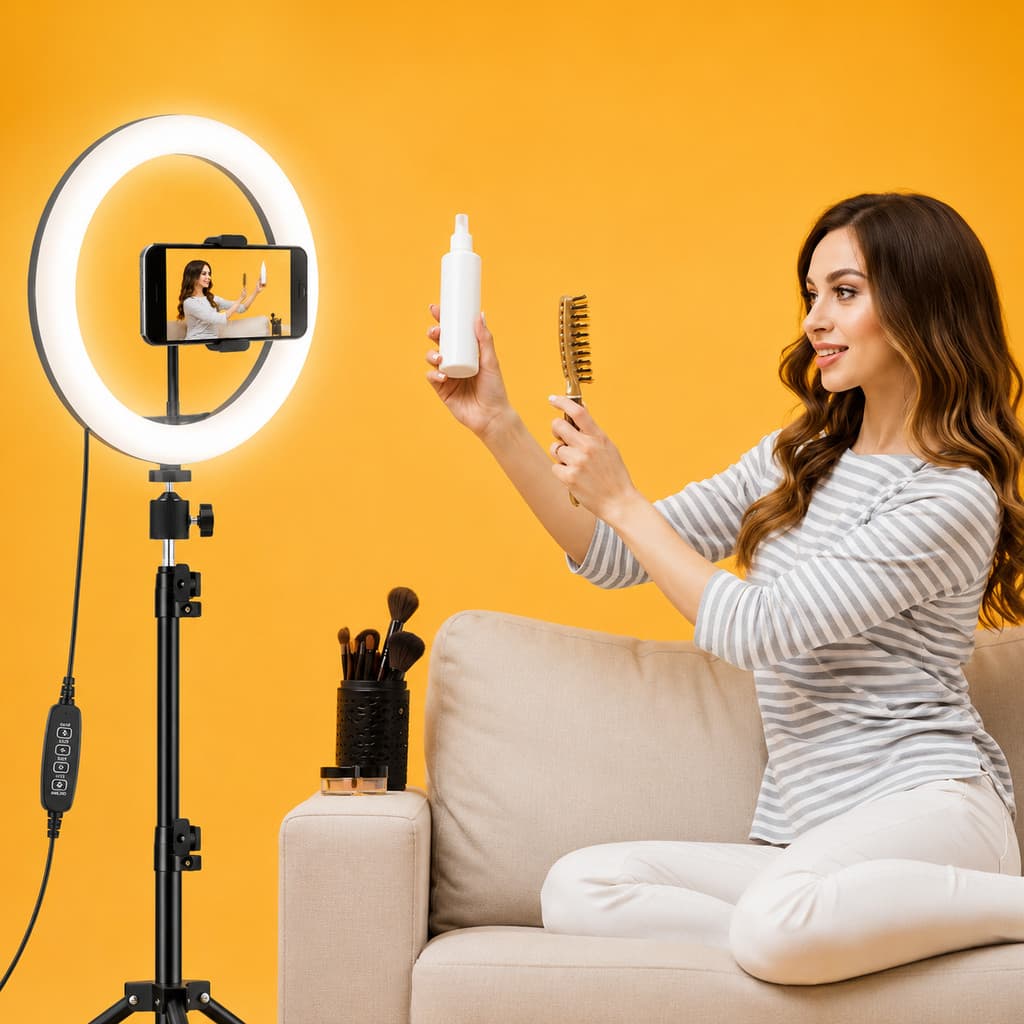 Luminária Ring Light LED USB com Tripé Portátil para Estúdio Caseiro e Videochamadas