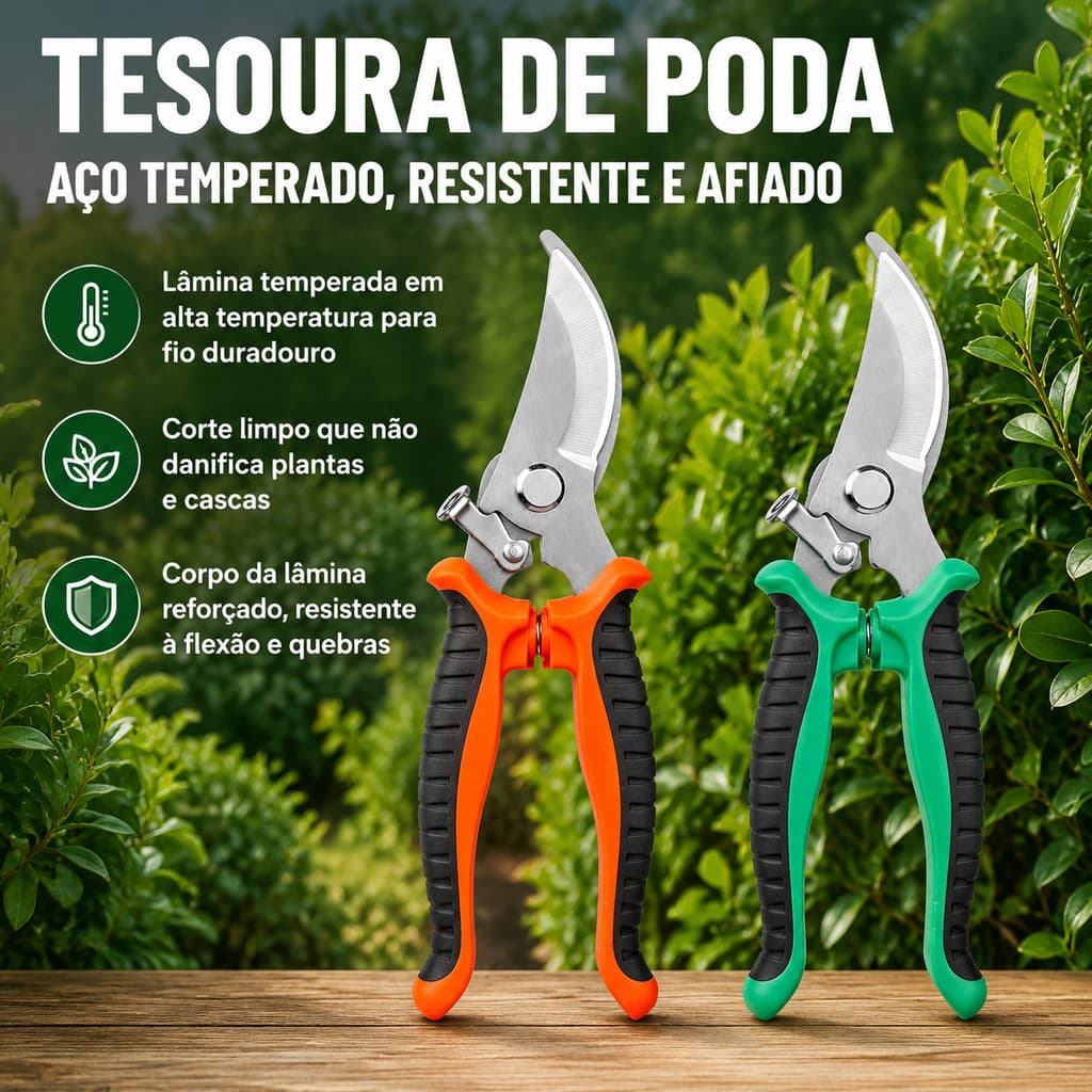 Tesoura de Poda de Mão Pequena para Flores Plantas Ramos Finos Jardim e Horta com Mola Trava Cabo Emborrachado