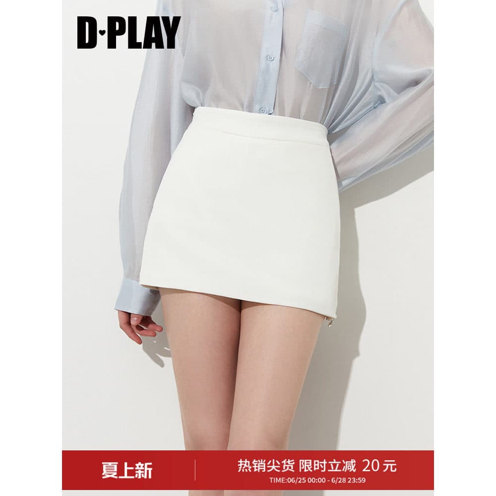 DPLAY [Huipin] 2025 verão novo estilo branco saia curta feminina saia curta meia saia bonita saia de meio comprimento