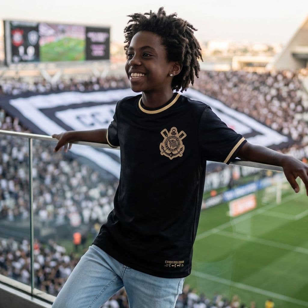 Camisa Corinthians Infantil Preta Dourada Licenciada Oficial Torcedor Futebol Menino
