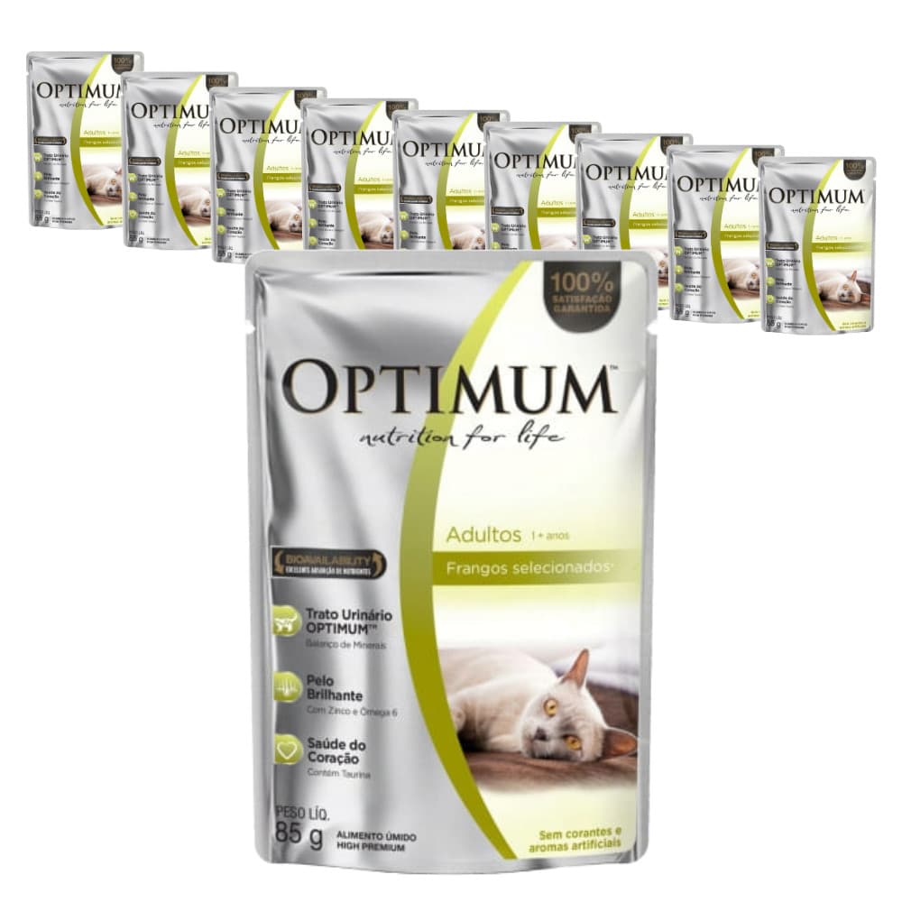 Ração Úmida Optimum Sachê para Gatos Adultos sabor Frango 85g - KIT 10 unids.