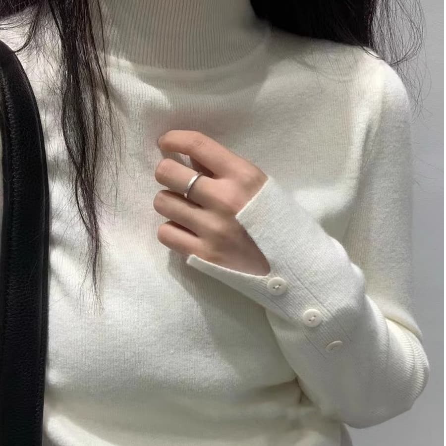 Outono inverno macio cor sólida meia gola alta de malha Bottoming topo manguito fenda Design All-Match manga comprida ma