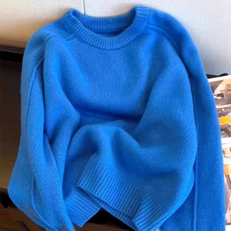 Estilo preguiçoso solto macio ceroso malhas topo outono inverno novo estilo Klein azul em torno do pescoço pulôver camis