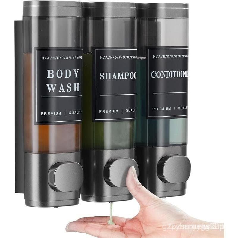 Dispensador de Shampoo e Condicionador, Dispensador de Sabonete para Chuveiro Unisense Transparente com 3 Compartimentos