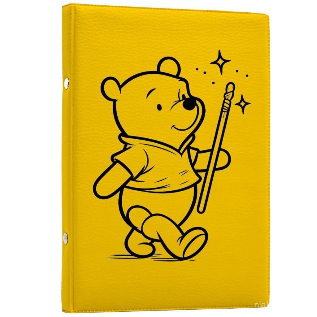 Album Tema Ursinho Pooh 15x21 para 40 Fotos Capa Couro Escovado Amarelo Bebe Infantil Lembranca