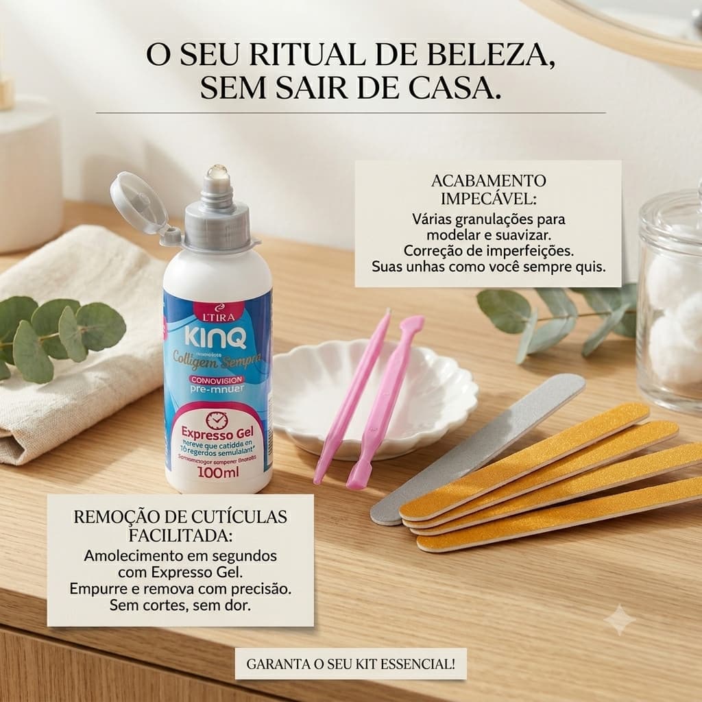 King Gel Cora 100ml + Espátula Plástica +6 Lixas Palito Plástico | Amolecedor de Cutículas e Calosidades