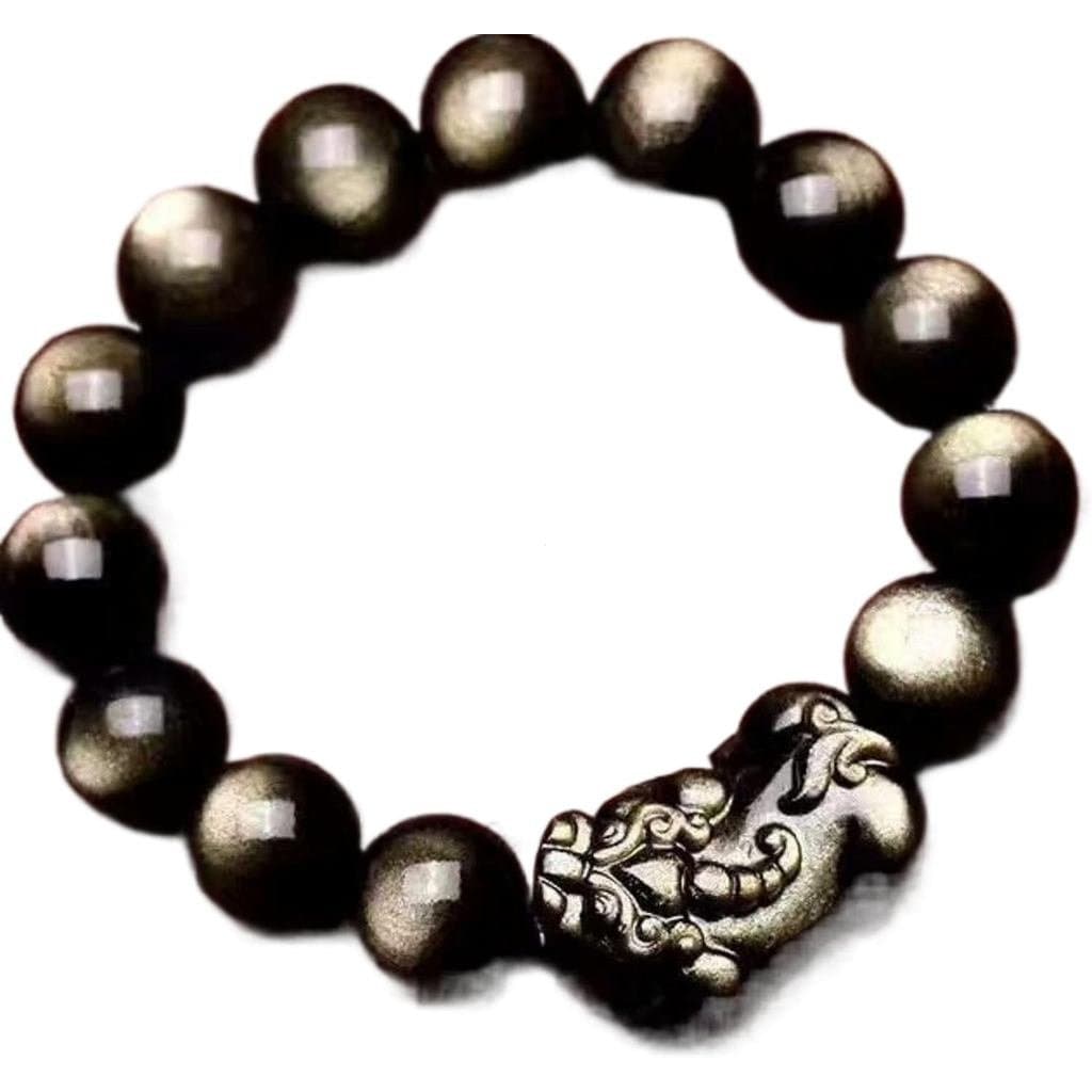 Pulseira de Obsidiana Dourada Natural Pixiu para Homens e Mulheres, Estilo para Casais, Contas Budistas que Atraem Fortu