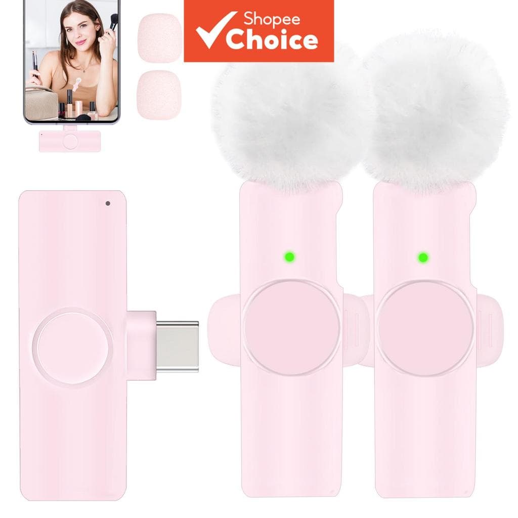 Conjunto de 2 Microfones de Lapela Sem Fio Rosa para iPhone e Android, Gravação Profissional, HiFi