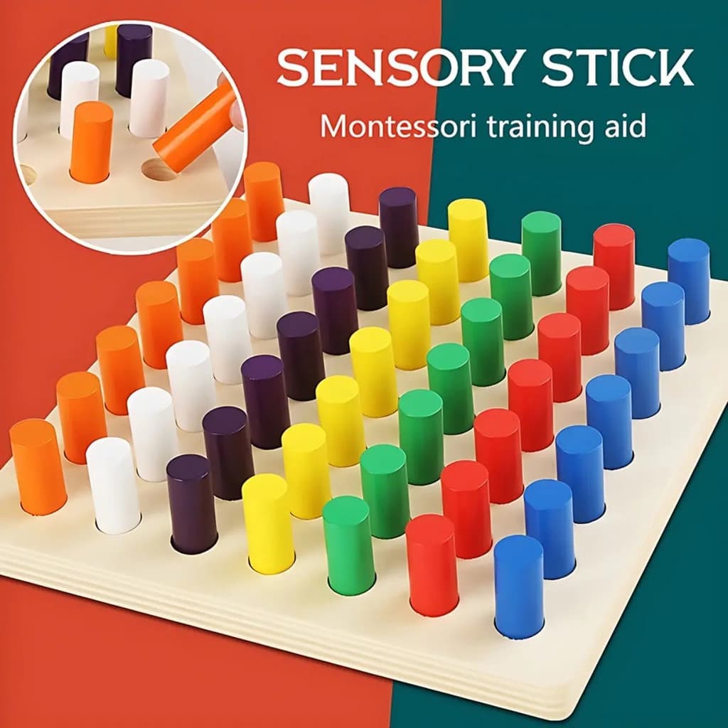 Placa de Encaixe Cilíndrica Colorida - Brinquedo Sensorial Montessori |   Desenvolve Habilidades Motoras Finas, Reconhec