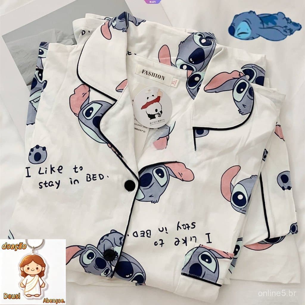 Ins Cute Stitch Pajamas Fêmea Pijama Primavera E Outono Novas Calças De Manga Longa Fato De Estudante De