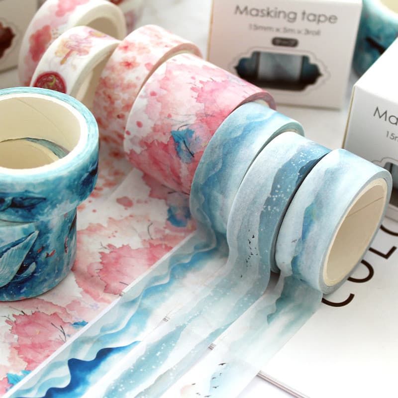 Manual Washi fita antigo paisagismo Retro paisagismo menina manual colagem Material decorativo adesivo três rolos conjun