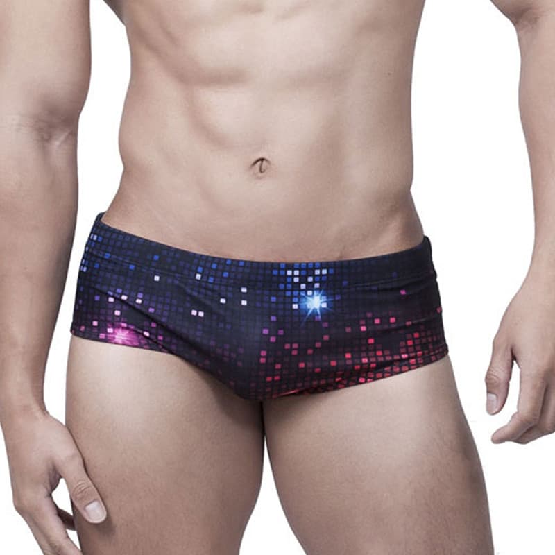 UXH calção de banho Boxer pequeno masculino, tecido elástico de poliéster, textura xadrez pequena, equipamento de nataçã