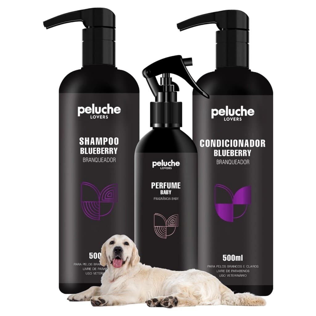 Kit Shampoo Condicionador Blueberry Perfume Baby Peluche Para Cachorro Cães Gatos Pelos Claros