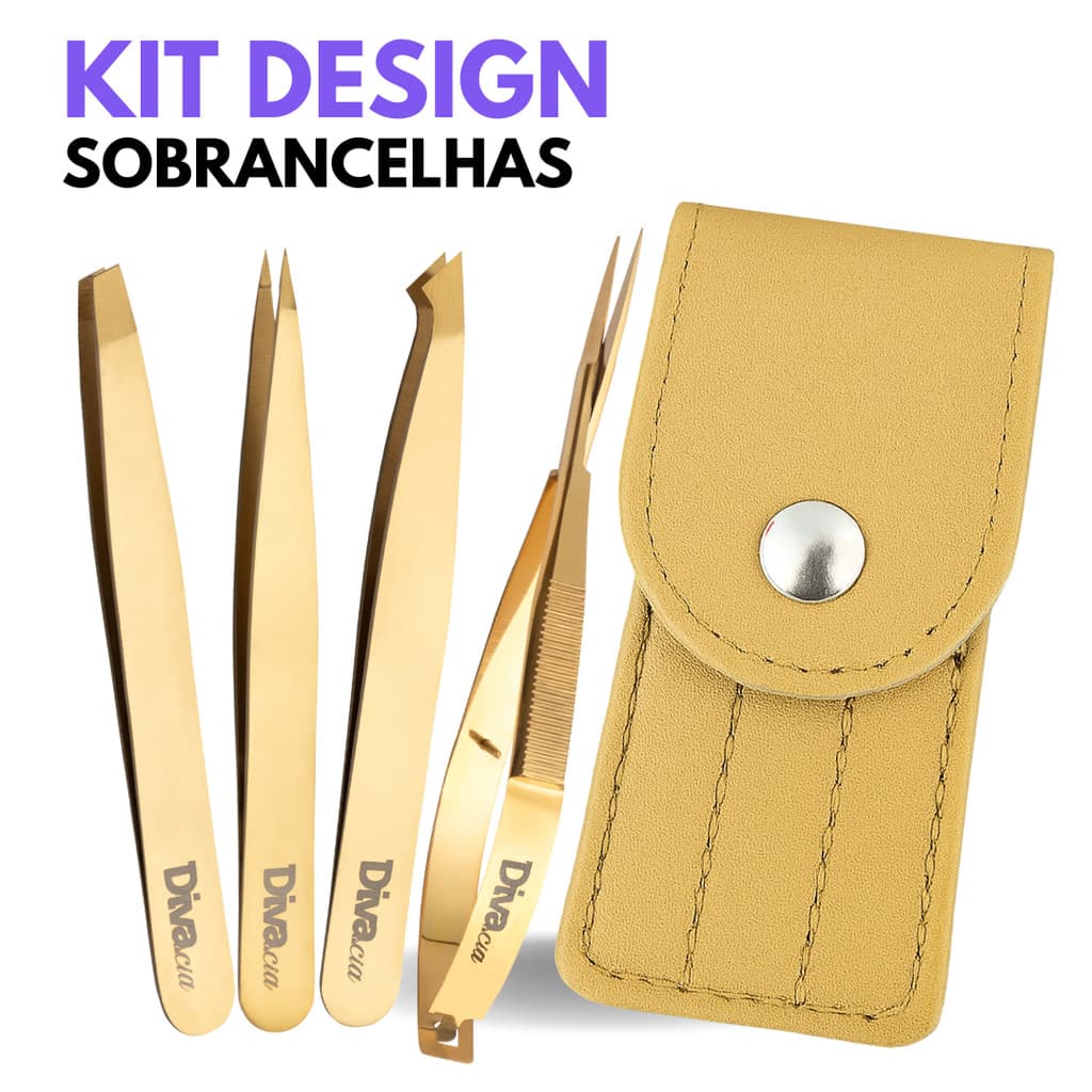 Kit 3 Pinças para Sobrancelhas Chanfrada, Agulha, Diagonal +  Tesoura Sobrancelhas Reta Autoclavável
