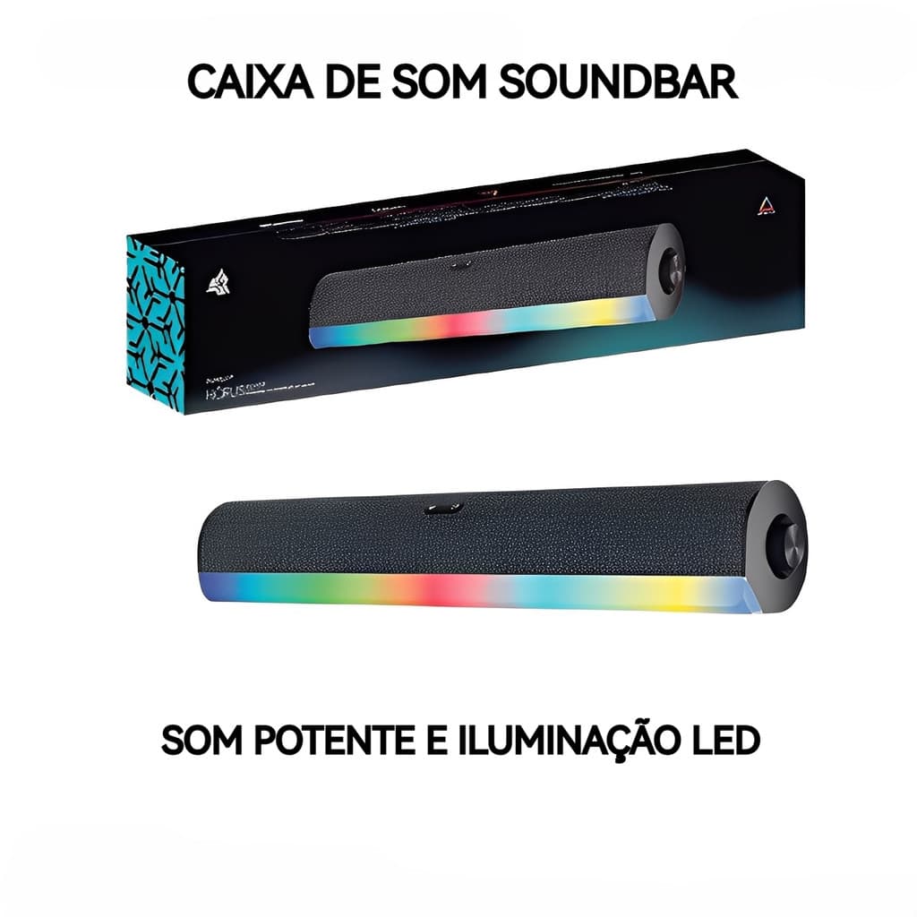 Caixa de Som Soundbar para PC Notebook Som Potente LED Controle de Volume USB Entrada P2 Rádio FM