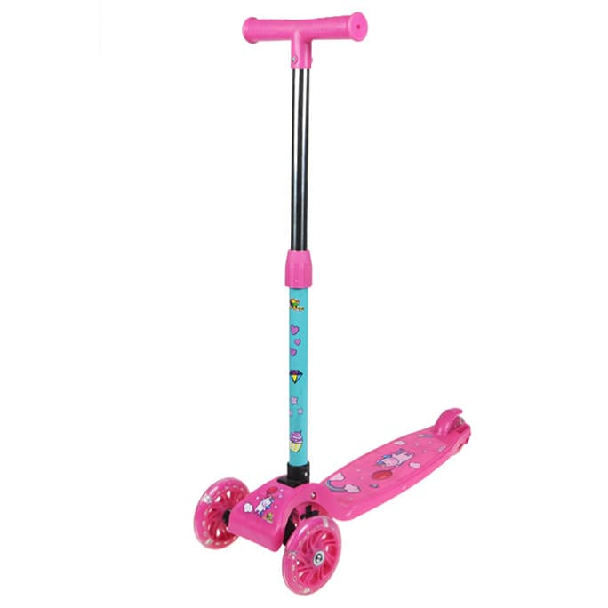 Patinete 3 Rodas Infantil Rosa com Luz LED, Dobrável e Altura Ajustável