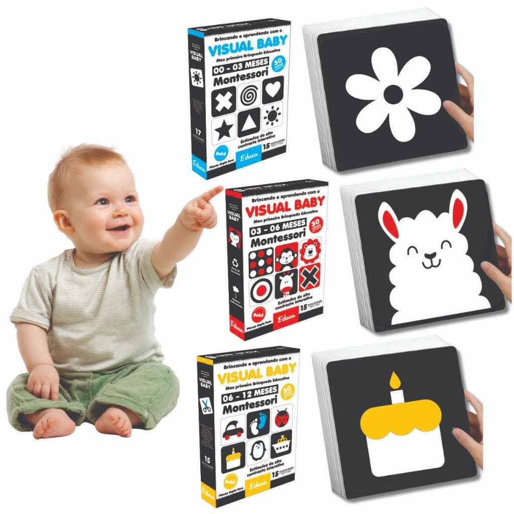 Placas preto branco bebés Educação Inicial Flashcards  Alto contraste visual estimulação Montessori