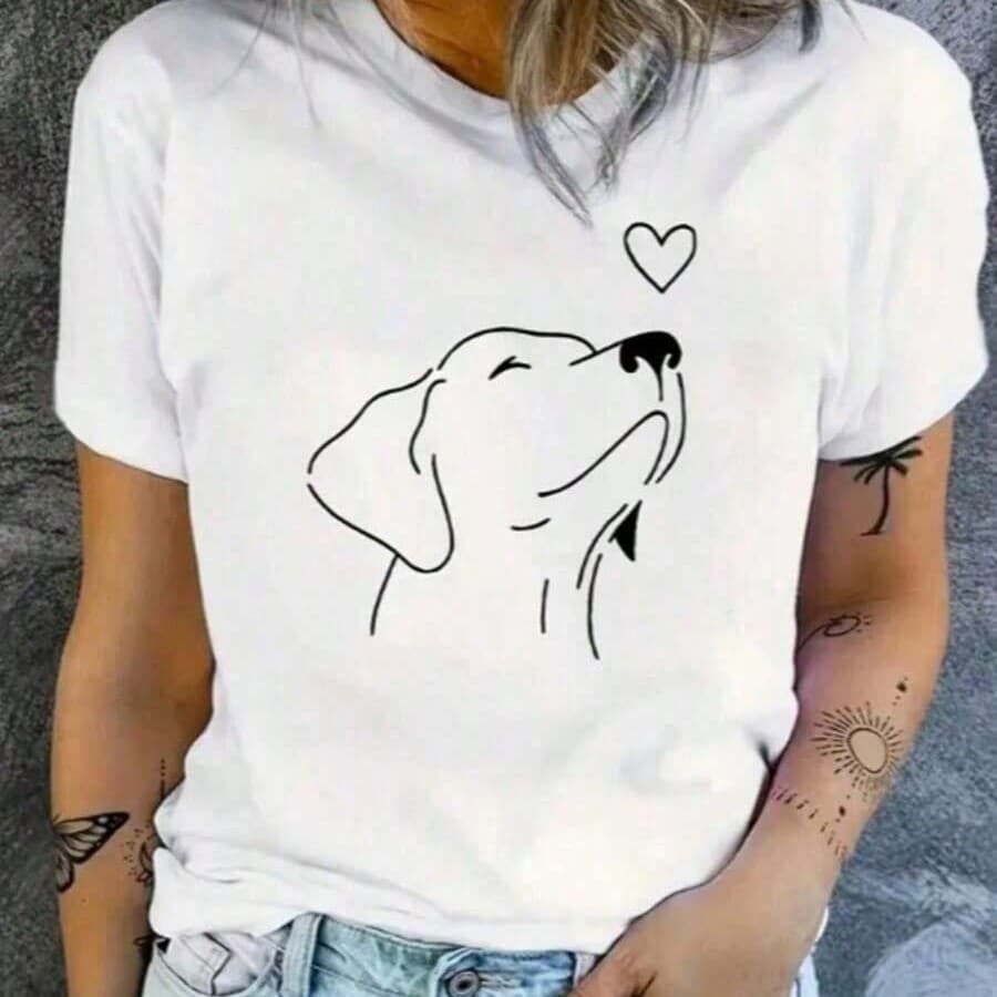 Camiseta Feminina  Camisa Feminina Cachorro coração Fofinha blusa 100% algodão