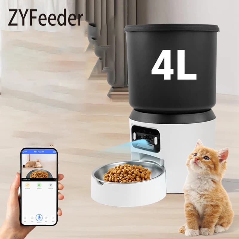 Alimentador Automático Para Gatos 4L Pet Smart Cat Food Kibble Dispenser Versão De Botão Câmera WiFi Vídeo Inteligente F