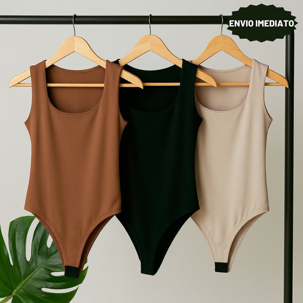 Kit 3 Body Feminino Decote Quadrado Alça Larga Regata Liso  Suplex Casual
