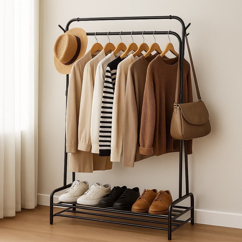 Arara de Roupa Cabideiro Duplo com Sapateira Organizador Multiuso
