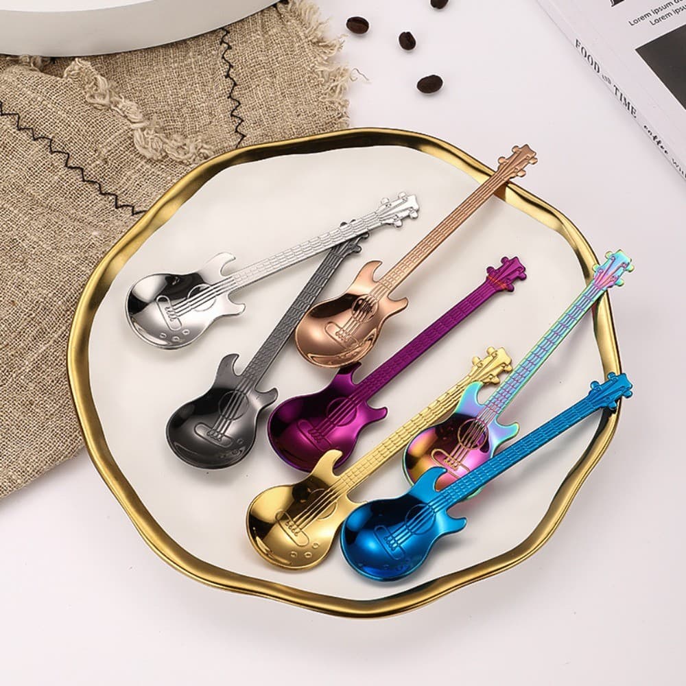 Colher De Guitarra De Aço Inoxidável 304 , Agitador Criativo Para Café E Sobremesa , Presente Exclusivo De Festa