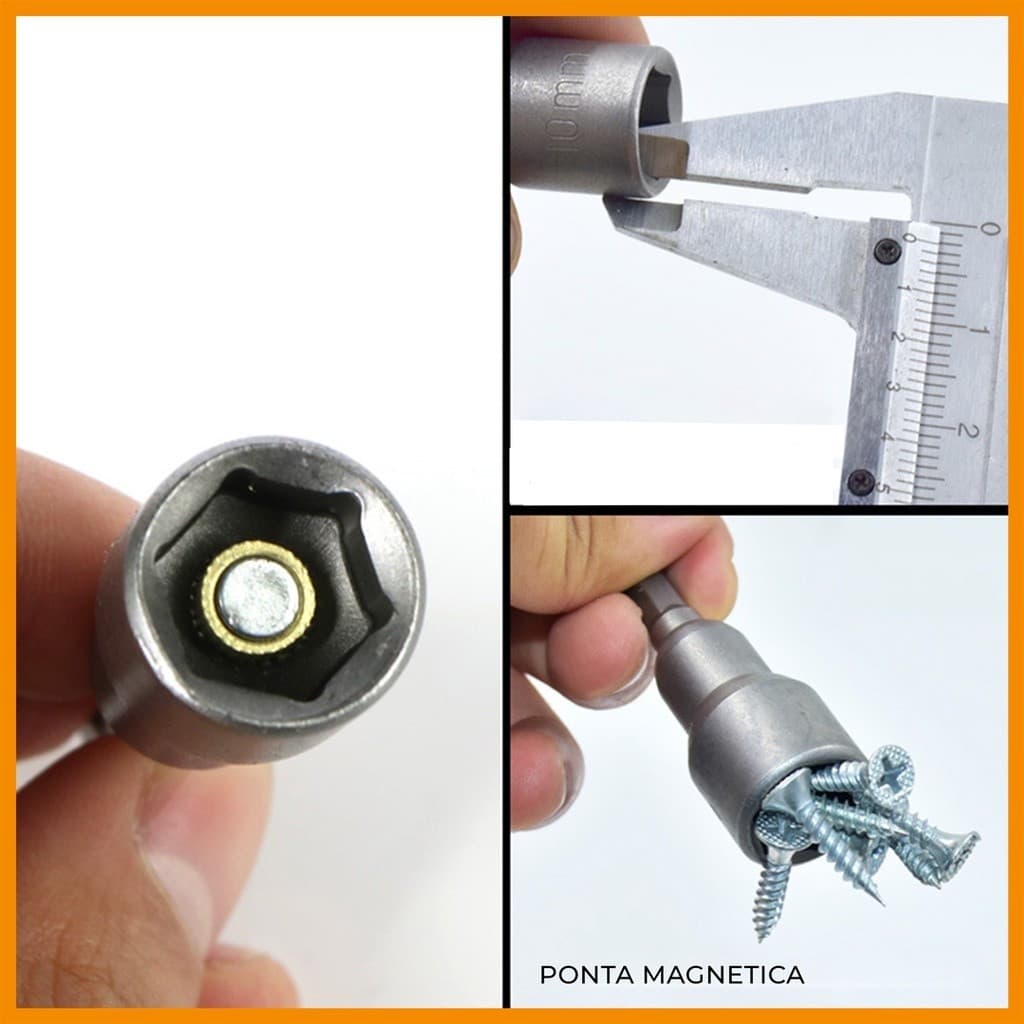 Kit Jogo Soquete /Bits Magnetico Sextavado Para Parafusadeira 5 Unidades