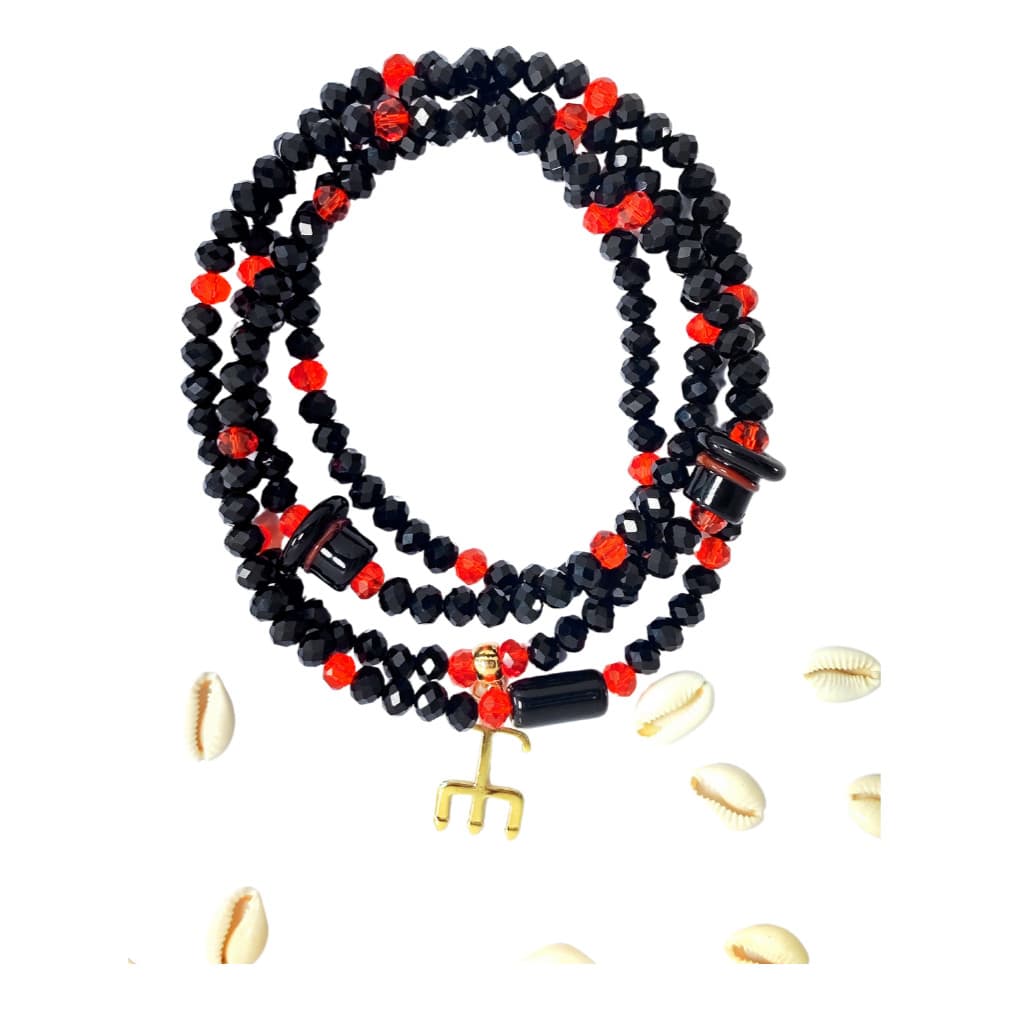 Guia Exu Marabô 60 Cm Com Pingente Cristal 8 Mm Em Cordonê Vermelho E Preto