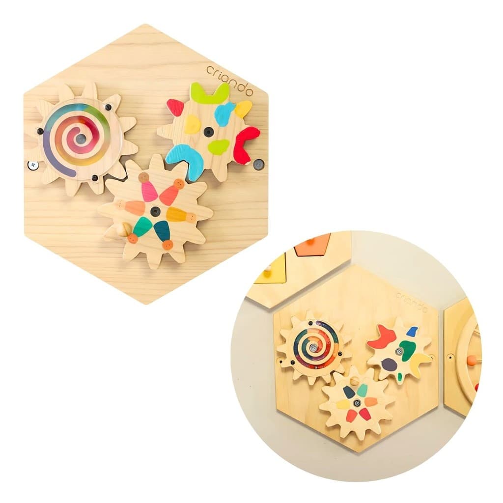 Painel Sensorial Colmeia Engrenagens Brinquedo Educativo de Parede - Criando
